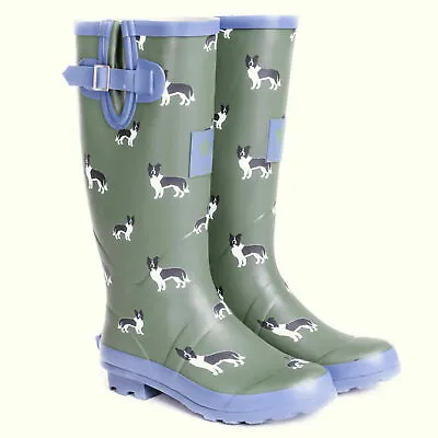 £29.99 • Buy Ladies Sheep Dog Print Matt Wellies Slip On Wellington Boots Sizes 4 To 8