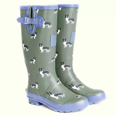 £29.99 • Buy Ladies Sheep Dog Print Matt Wellies Slip On Wellington Boots Sizes 4 To 8