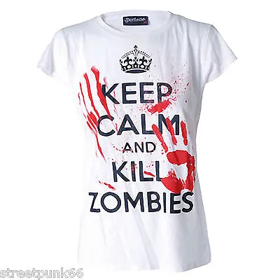Darkside Clothing Keep Calm Kill Zombies Womens T-shirt Blood Splat Horror Evil • £14.95
