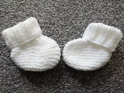 Hand Knitted Baby Booties In White - Size Newborn - Baby Shower Gift • £3.75