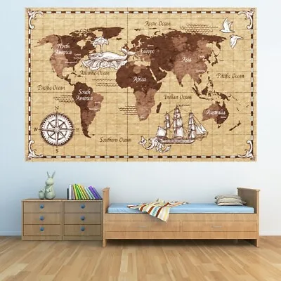 Pirate Ship World Map Wall Sticker WS-51371 • £10.98