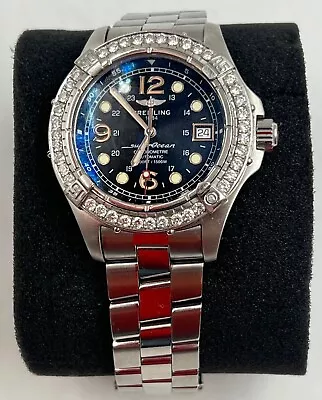 Breitling Superocean Men's Black Watch A17390L NEW FLAWLESS + VVS Diamond Bezel • $3399.99