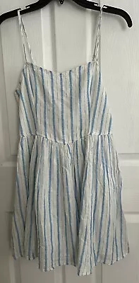 NWT Sz S Aerie Love Of Linen Striped Blue Vinyl Mini Dress Women’s $54.95 AE • $38.90