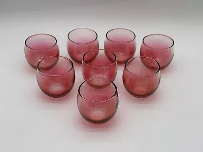 Set Of 8 Vintage Rose Pink Ombre Glass  Tumblers Roly Poly  Cocktail Barware  • $54