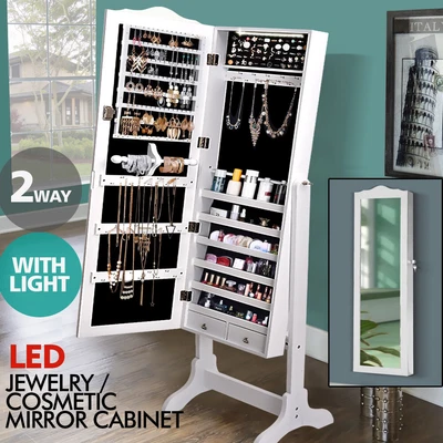 $149.99 • Buy Levede Mirror Jewellery Cabinet Storage Organiser Box Makeup Wooden Full Length