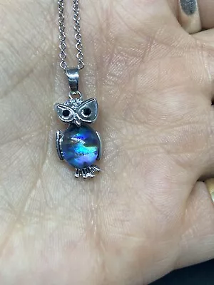 Abalone Owl Necklace Animal Silver Tone Layering Dainty Gift Shell Blue Purple • $14.94