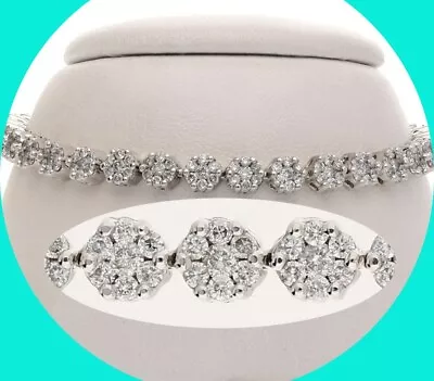 Diamond Cluster Tennis Bracelet 3.70CT 14K WG  7” Long • $1895