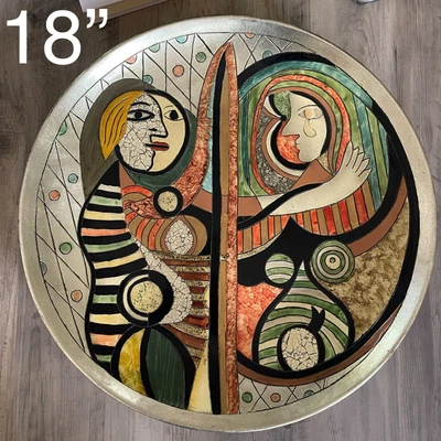 $199 • Buy 18  LARGE CHARGER Picasso Style Studio Pottery, MCM, Abstract Plate Hand Painted