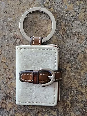 Coach Vintage Ivory Brown Leather Mini Picture 2 Photo Key Fob Ring Used • $11.95