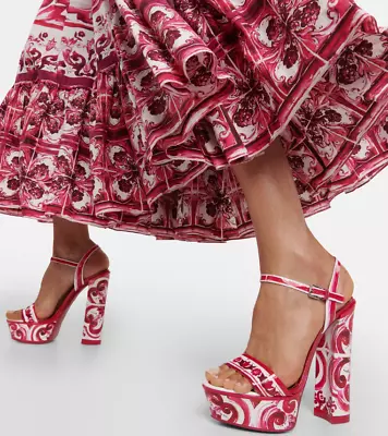 Dolce & Gabbana Keira Maiolica Print Platform High Heel Sandals Sz US 9.5  $1095 • £761.71