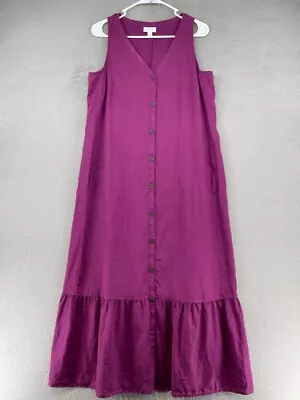 J Jill Love Linen Dress Women Small Purple Mulberry Maxi Button Front Pockets • $34.95