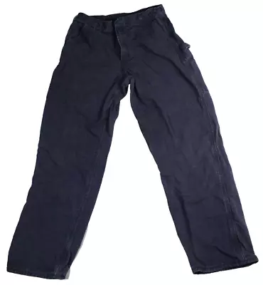 Carhartt Work Pants Carpenter B111 Blue Canvas Flannel Lined Size 34X31 Mens • $25.99