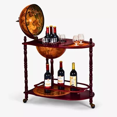 Cart Bar Wine Rolling Rack Glass Serving Shelves And Wood Liquor Home Industrial • $222.77