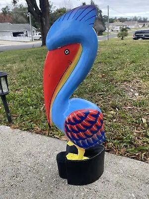 Sitting Pelican On Piling Hand Carved Wood Tropical Sculpture Bird Decor • $35