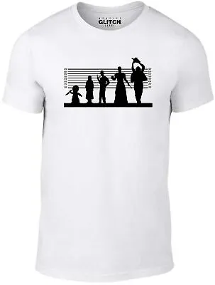 Horror Line Mens T-Shirt Funny Chainsaw Crime Line Up Scary Halloween • £12.99