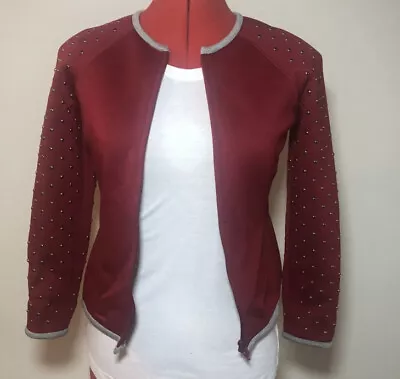 Monnalisa Girls Red Jacket 10 Italy Sweater Zip Gold Studs • $55