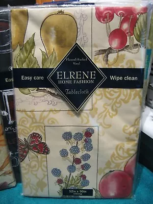 Elrene 52  X 90  Vinyl Tablecloth With Backing / Berries Fruit & Butterflies • $14.96