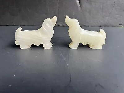 $32 • Buy Two Awesome Vintage Onyx, Alabaster Carved Dog Spaniel Figurines 