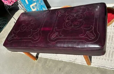 Vintage Ottoman Foot Stool Bench Mid Century Western Oxblood Faux Leather 1979 • $195