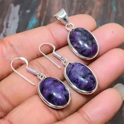 Russian Charoite Gemstone Handmade Pendant+Earring Jewelry Set D268 • $10.11