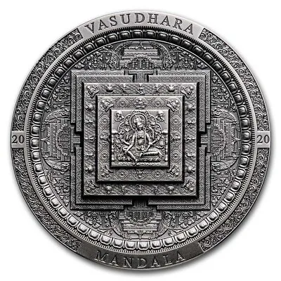 2020 Mongolia 3 Oz Antique Silver Vasudhara Mandala • $441.02