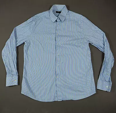 H&M  Shirt Mens Extra Large Blue Button Down Striped Long Sleeve Slim Fit • $5.39