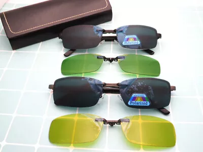 2pcs Polarized Magic Clip-on Sunglasses Half-Rim Eyeglasses Frames Driving 3in1 • $20.99