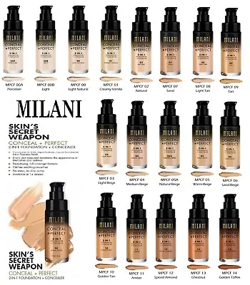 MILANI Conceal + Perfect 2 In 1 Foundation + Concealer 30ml - All Shades • £18.99