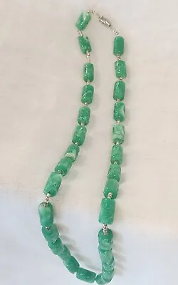 $22 • Buy Green Carved Beads 24 Inch Vintage Necklace 