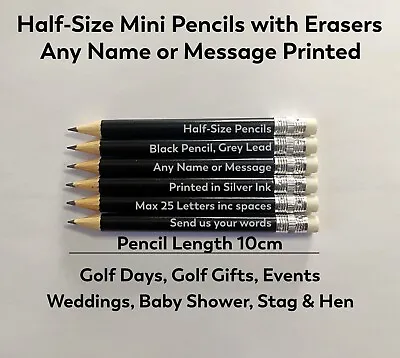 £3.99 • Buy Personalised Printed Half-Size Pencils With Erasers. Golf, Gift, Wedding, Events