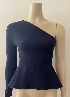 $55 • Buy SCANLAN THEODORE Navy One Shoulder Peplum Top 10