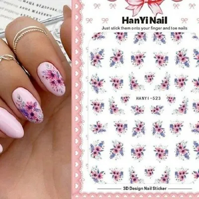 Nail Art Stickers Transfers Decals Spring Summer Pretty Flowers Floral (HAN523) • £2.55