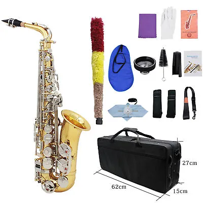Brass Alto Saxophone Eb E-Flat Sax Wind Instrument With Mouthpiece Carry Case • $268.83