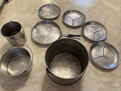$25 • Buy Vintage Aluminum Camping Cook Set/Mess Kit-Pots-Pans-Plates