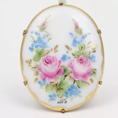 Vintage Antique Hand Painted Porcelain Floral Flower Cameo Brooch 2  Victorian • $37.95