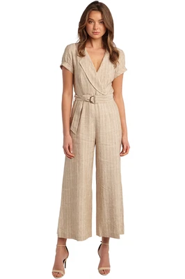 $25 • Buy BARDOT Linen Jumpsuit Pantsuit With Belt Gold Hardware Size 6-8