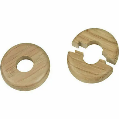 2pc 15mm SOLID OAK COLOUR WOODEN WOOD RADIATOR PIPE COLLARS COVER FLOOR EASY FIT • £3.99