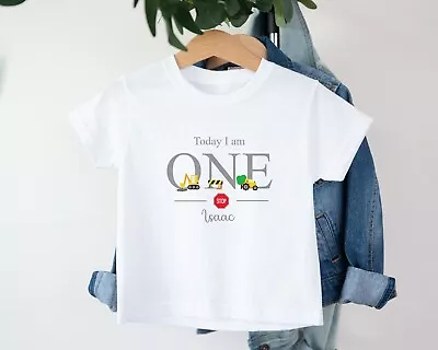 £8.99 • Buy Personalised Construction One Grey First Birthday (Baby Vest | T-shirt| Bodysuit