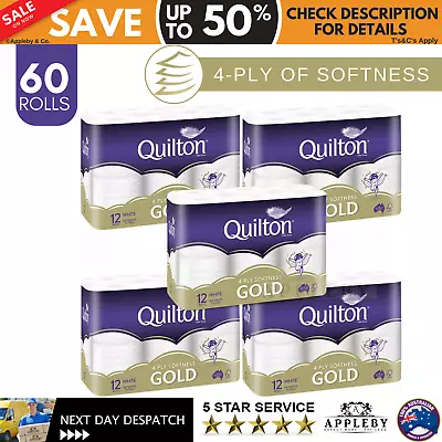 $47 • Buy 60X Quilton Gold Toilet Paper Tissue Rolls 4-Ply 140 Sheets White (5X12Roll=60)
