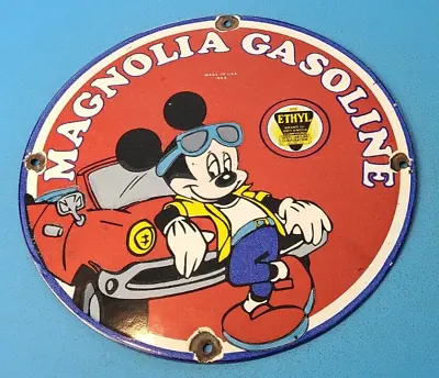 $123.47 • Buy Vintage Magnolia Gasoline Porcelain Mickey Mouse Gas Service Station Pump Sign