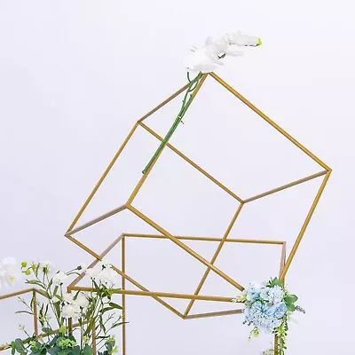 2 MATTE GOLD 8  Tall Geometric Metal Cube Stands Wedding Flower Vase Holders • $19.31