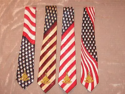 Patriotic Past Master Necktie Masonic Fraternity Freemason Stars Stripes NEW! • $19.95