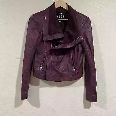 VEDA Burgundy Lamb Leather Asymmetric Zip Draped Cowl Jacket • $175