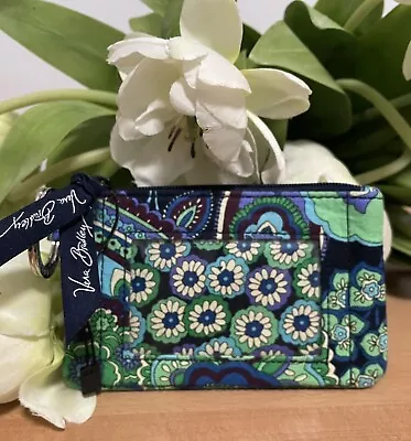 Vera Bradley Blue Rhapsody Iconic Zip ID Case Key Ring Clear ID Wallet.  New. • $15