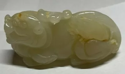 Chinese White Mutton Fat Hetian Nephrite Jade Russet Inclusions Pixiu Dragon  • $688.88