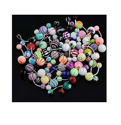 Pack Of 10 Navel Belly Bar Mixed Funky Colours Womens Retro 14G 1.6mm Colourful • £4.99