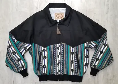 $76.50 • Buy NWOT Vtg RODE WALKER Black Turquois SOUTH WESTERN Aztec Jacket Navajo Coat XL