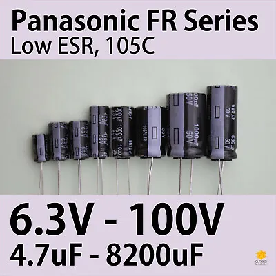£2.99 • Buy 2 Pcs  Panasonic FR 6.3V-100V 4.7uF-8200uF Ultra Low ESR 105C Genuine Capacitors