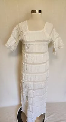 Vintage 70s White Maxi Mexican Wedding Dress Lace Size 10 - Flaw Stain See Pics • $49.99