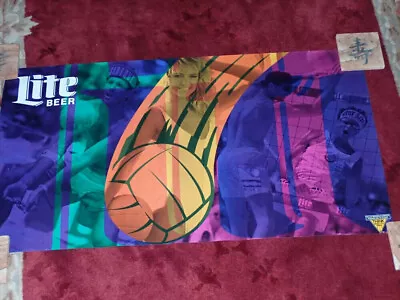 Vintage 80s Miller Lite Beer Poster Pro Beach Volleyball 16  X 30  - EC WOW SEXY • $9.95